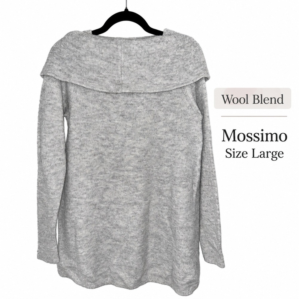 Mossimo Women's Large Gray Wool Blend Cowl Neck Tunic Sweater Acrylic Nylon